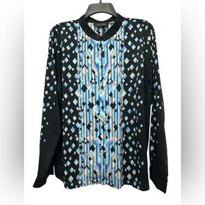 Bob Mackie Mandarin Collar All Over Print Blouse Size Large Art To Wear